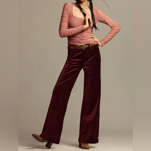 NWT Citizens Of Humanity - Lolli Mid Rise Baggy Velvet Jeans in Burgundy - Picture 3 of 12